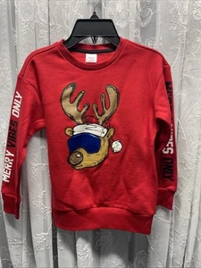 Holiday Time Kid's Merry Vibes Only Reindeer Graphic Christmas Sweatshirt Small - Picture 1 of 3