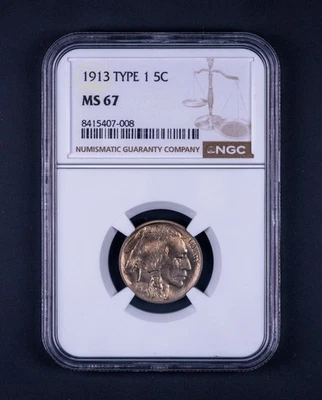 1913 Type 1 Buffalo Nickel NGC MS67 WB008 - Image 1 of 2