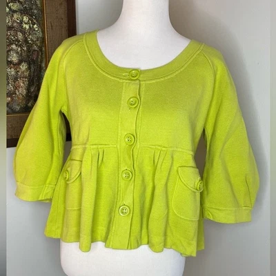 Nine West L | Cárdigan Suéter Chaqueta Recortada Cárdigan Peplum Algodón Verde Lima Neón Foto 1 de 4