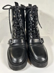 Mix No 6 Stiefel schwarz Damen 8 1/2 M Combat Boots 39 1/2 Schnürschnalle - Bild 1 von 16