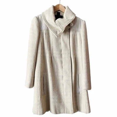 Jaqueta MACKAGE Peacoat Lã Couro Acabamento Bolsos Off White Preta Grande Excelente Estado Usado - Imagem 1 de 4