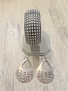 Armband + Ohrringe 2 Stück Set kräftiges Perlen Design silberfarben - Bild 1 von 10
