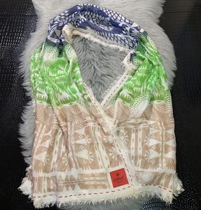 Erfurt Luxury Accessories Scarf Denmark 100% Silk Multicolor Print Beige - Picture 1 of 8