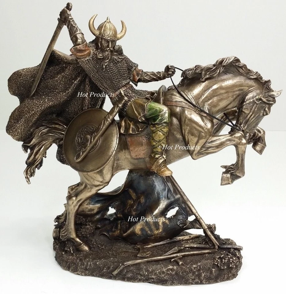 10" NEW VIKING WARRIOR Rearing on Horse Statue / Sculpture Antique Bronze Finish - Image 1 of 4