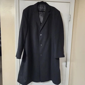 Hart Shaffner Marx Overcoat Mens 52 Black 100% Cashmere Trench Long Duster - Picture 1 of 12