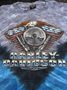 Vintage 1995 Harley Davidson Moto Laidlaw's Rosemead CA Tie Dye XL SS - Foto 1 di 8