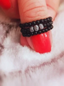 Stunning Black Stacking Beaded Stretch Elastic Rings set of 3 - Picture 1 of 4