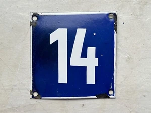 Number 14 Vintage Enamel House Numbers Made in Europe Room Hotel FREE POSTAGE - Picture 1 of 2