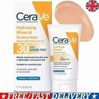 50 ml CeraVe LSF 30 feuchtigkeitsspendende mineralische Sonnencreme Gesicht transparente Tönung UK-Verkäufer
