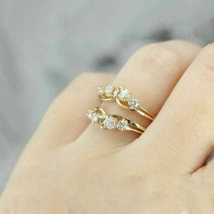 0.55 Ct Round Diamond Enhancer Ring Guard Wrap Band 14K Yellow Gold Finish - Picture 1 of 9