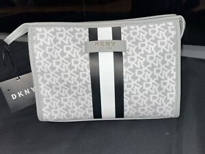 BNWT DKNY VANITY BAG Cosmetic Make Up Large T STAND GREY WHITE  BLACK RRP $29.99