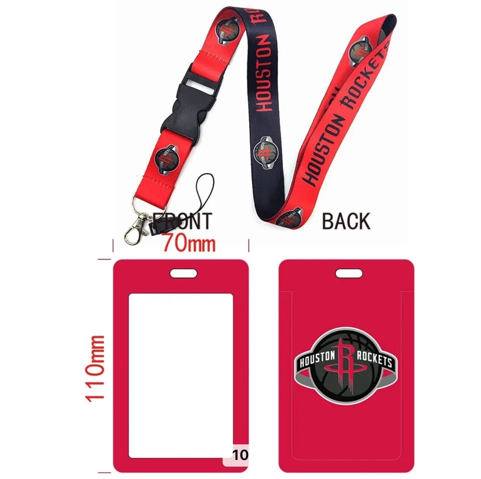 Houston Rockets  Lanyard Keychain AND  ID Tag Holder Basketball Fan Gift - Image 1 of 1