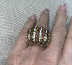DANIEL SWAROVSKI PARIS 925 STERLING RHINESTONE GLASS COCKTAIL RING 7 VINTAGE - Picture 1 of 9