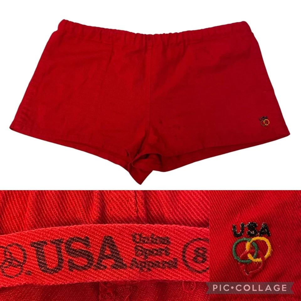Vtg 80's USA Olympics Union Sport Apparel Issued Red GABARDINE Athletic Shorts - Image 1 of 4