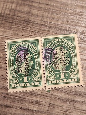 US Revenue 1917-33 $1 Green LIBERTY Documentary USED Pair - #6427 - Image 1 of 2
