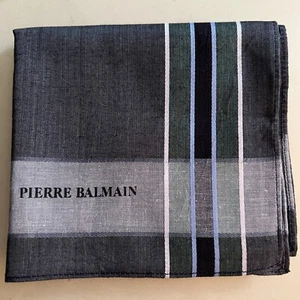 MAN HANDKERCHIEF GRAY-BLACK STRIPED CLASSIC COTTON POCKET ART SQUARE 18” #PB38 - Picture 1 of 3