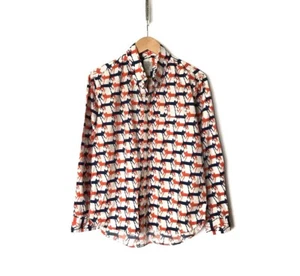 The Sharkey's Gallery Cat Print Button Up Shirt Size M L Japan White Orange Blue - Picture 1 of 6