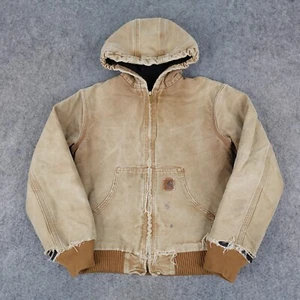 Vintage Carhartt Jacket Youth Large 10/12 Duck Canvas Active Hoodie YY J130 BRN - Picture 1 of 15