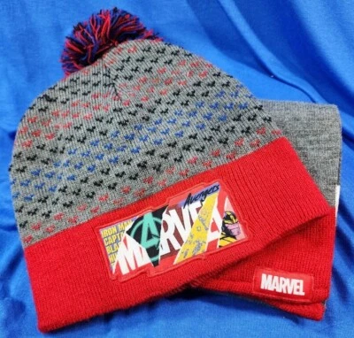Marvel Gorro y Bufanda con Pompón Niño Gris y Rojo - Nuevo sin Etiquetas Foto 1 de 4
