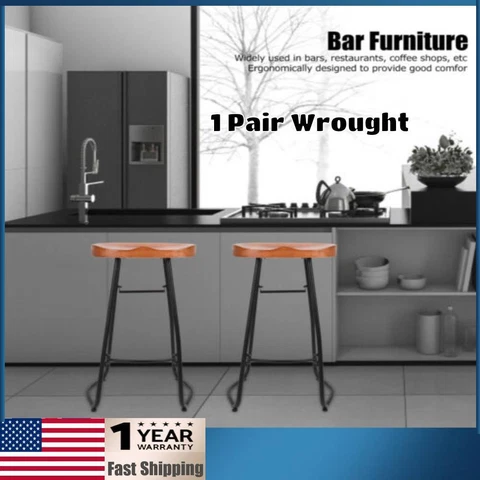 1 Pair Wrought Iron Stool Retro Backless Bar Chair Home Kitchen Restaurants Pubs Cover