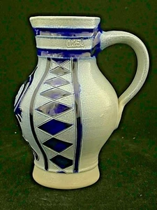 Jarra de cerámica azul esmaltada con sal real Salzglaiert vintage 0,25 L estampada en Alemania - Imagen 1 de 9