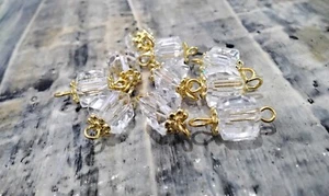 Faceted Glass Cube Connectors,16x7x7mm, CLEAR, Golden Findings, 25pieces - Picture 1 of 2
