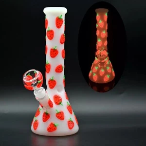 NUOVO Bong in vetro scuro 10" Glow in the Dark Pipe Ad Acqua Fumante Hookah + Ciotola - Foto 1 di 12