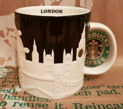 Starbucks Mug/Tasse/Becher LONDON, 3D Relief-Serie schwarz/weiss, NEU/unbenutzt!