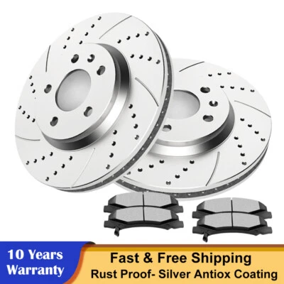 Front Drilled Brake Rotors Discs Ceramic Pads Fit Buick Lucerne V6 Brakes Kits - Image 1 of 4