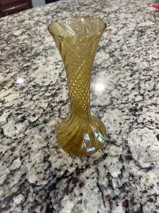 Lefton Amber Swirl Vase - Clear Amber Glass 8" Tall MCM - Picture 1 of 6