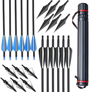 12PK 30'' Carbon Arrows SP500 Hunting Arrowhead/Quiver Compound/Recurve Bow - Picture 1 of 26