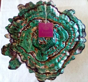 Pearl Variegated Teal Oyster Glass Plate/Bowl Decorative 15" Artistic Accent NWT - Picture 1 of 5