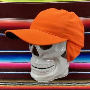 Vtg Blaze Orange Ear Flap Hunting Mens Hat Sz M Thick Insulated Trappers Cap - Picture 1 of 12