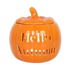 Orange Pumpkin Oil Burner Wax Melt | Hello Autumn Tealight Candle Holder - Picture 1 of 6