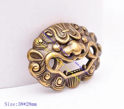 6X Antique Brass Lucky Chinese Guardian Foo Dog Lion Leathercraft Wallet Concho - Image 1 of 4