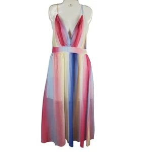 Cupshe Rainbow Maxi Plunge Dress Sz M Fairycore NWT Whimsical Festival Vacation - Picture 1 of 10