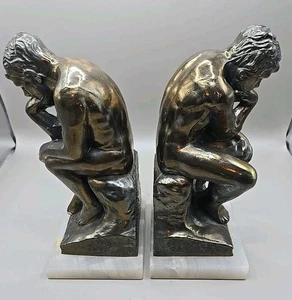 VINTAGE The Thinker By RODIN Brass Metal Statue Art Deco 9.2" Tall Onyx Base - Picture 1 of 11