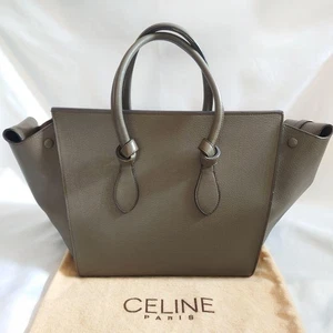 echt CELINE Krawattentasche Leder Top Henkeltasche grau beige für Damen Vintage - Bild 1 von 10