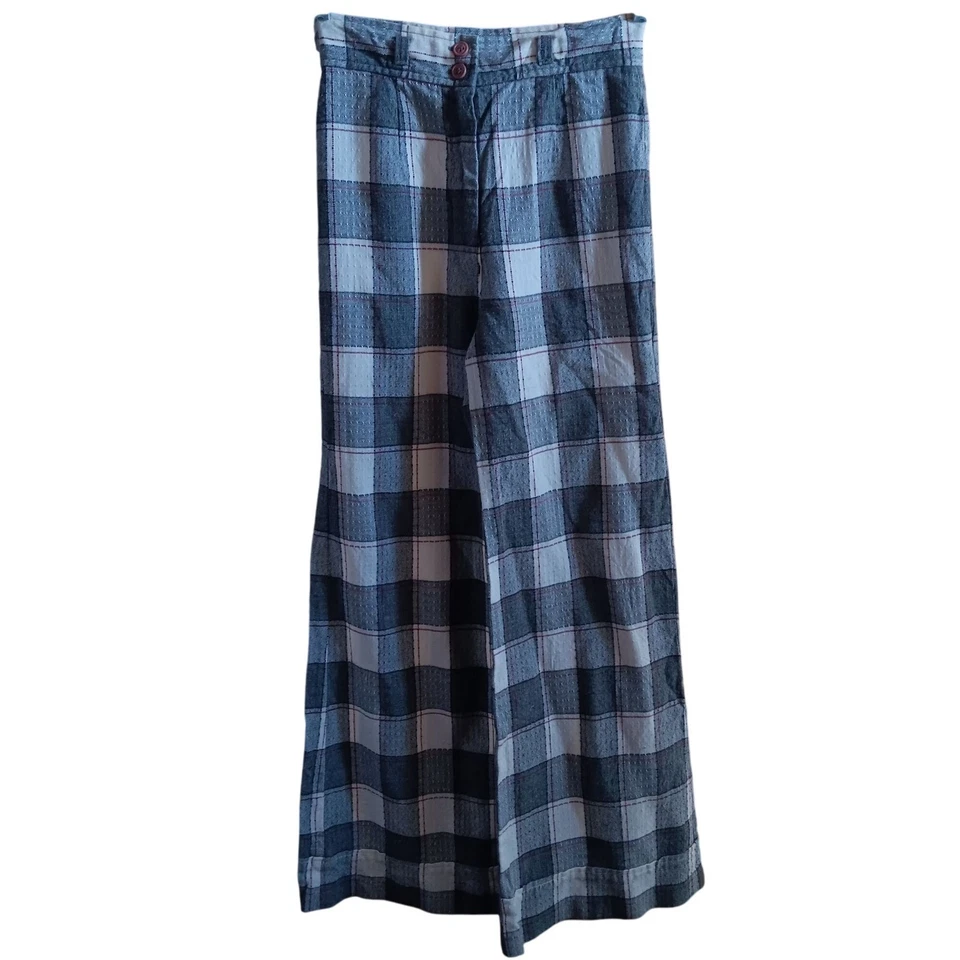 Pantalones de mujer vintage discoteca con fondo de campana talla 8 25x29 talle alto a cuadros años 70 Japón Foto 1 de 4