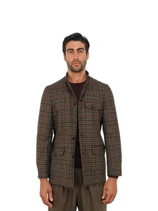 Rubinacci Napoli " Stefano " Grün Braune Kariert Guru Sahariana Jacke Wolle - Bild 1 von 7