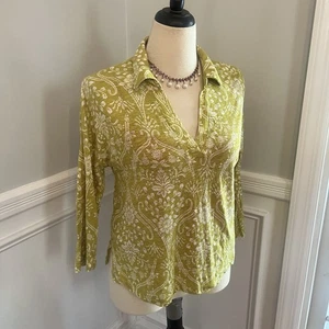Joie Women’s Top Medium V-neck Tunic Blouse Linen Blend Yellow Floral Shirt - Picture 1 of 8