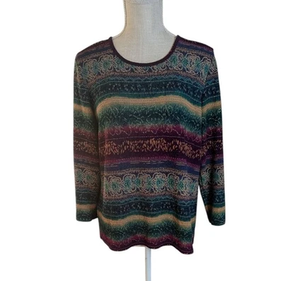 City Blues by Koret Womens Colorful Gold Sparkle 3/4 Sleeve Stretch Top XL - Image 1 of 4