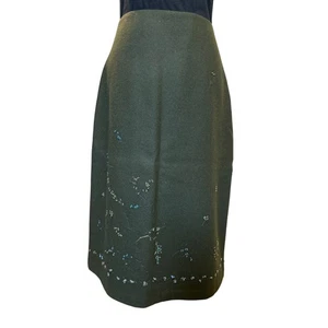 Banana Republic | Wool Blend Green Floral Embroidered Midi Skirt | 6 - Picture 1 of 11