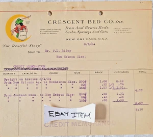 1924 BILLHEAD New Orleans CRESCENT BED CO. INC Brass Beds Peter Jung - Picture 1 of 2