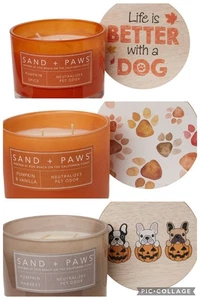 Lot Of 3 Sand + Paws 12 oz Candles Pet Odor Neutralize Fall And Pumpkin Scents - Picture 1 of 6