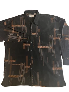 Vintage Virgola Uomo Hemd Herren XX Large 2X schwarz Polyester Geo Designs LS - Bild 1 von 14