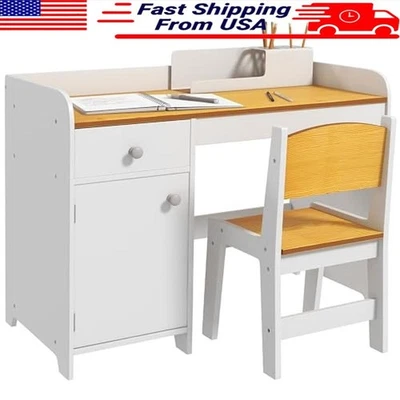 Juego de sillas de escritorio para niños con cajón de almacenamiento fácil mantenimiento ahorra espacio tarea madera Foto 1 de 4