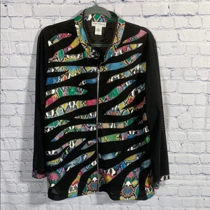 Draper's & Damon's Womens Rainbow Zebra Stripe Jacket Sheer Sz 1X Grunge Hippie - Picture 1 of 5