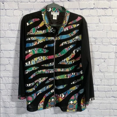 Jaqueta Draper's & Damon's feminina listra de zebra arco-íris transparente tamanho 1X grunge hippie - Imagem 1 de 4