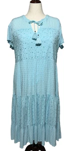 Kate & Sam Dress XXL Maxi Blue Eyelet Tiered Textured Tassels Beachy Coastal - Picture 1 of 12
